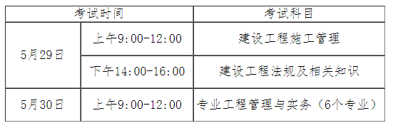 2021年安徽建造师二级考试时间为5月29、30日